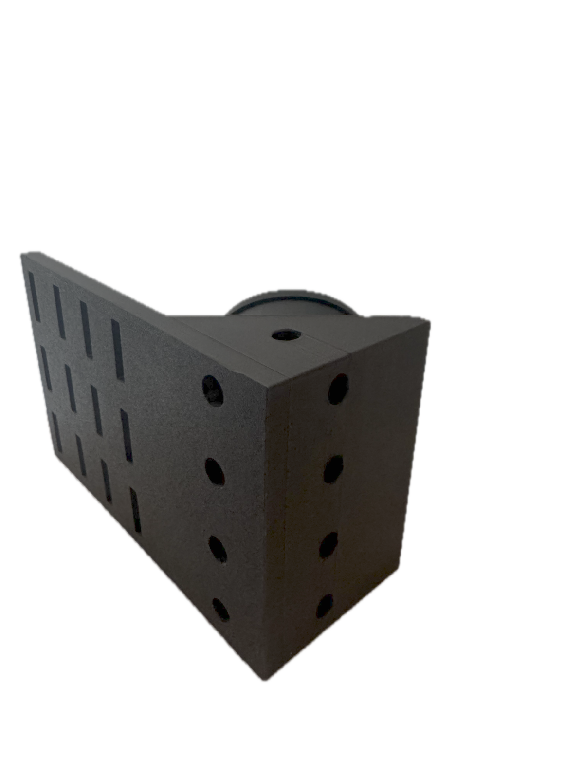 Back-profile view of the ScanMount bracket showing structural depth and cross-mount holes